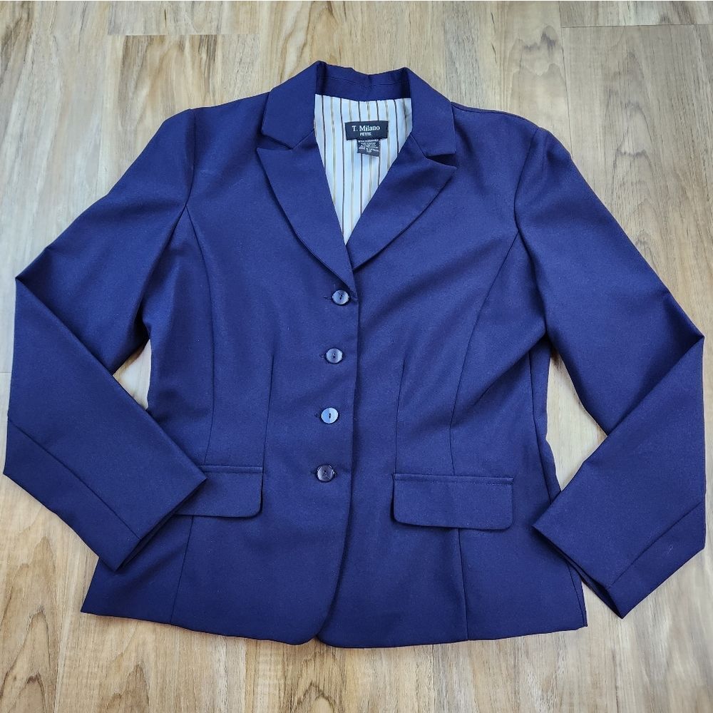 💜T. Milano Blue Lightweight Blazer Petite 4